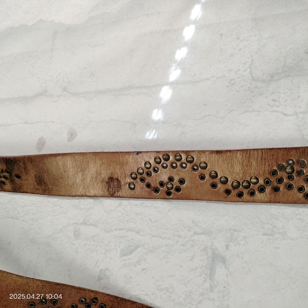 Women's Brown Gold  Brush Tooled Leather Belt with Ornate Buckle Boho Western - Picture 5 of 16